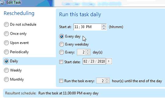 Select the Schedule to Run the Task
