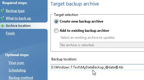 Select the Target Backup Archive