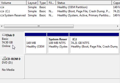 The Windows Drive Manager Shows the 80 Gigabyte Drive
